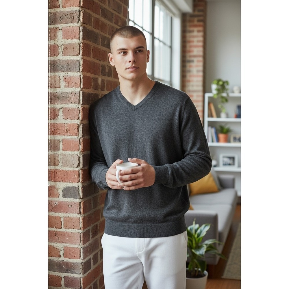 Gap Men's V-Neck Sweater Dark Gray Heathered Size Medium Casual Classic Style